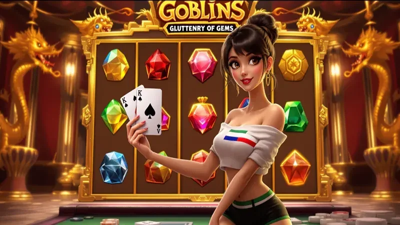 Permainan video slot dengan reel, simbol, dan efek visual