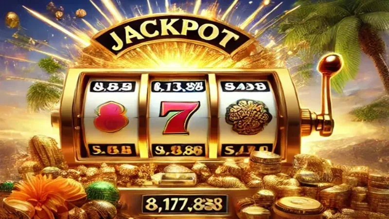 Layar slot bertema dengan simbol reel berwarna